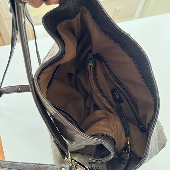 Cross body/large handbag in brown leather patchwork with removeable strap - Picture 8 of 11